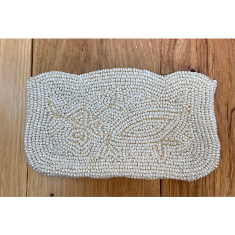 VINTAGE BEADED HANDBAG CLUTCH "BAG BY DEBBIE" HANDMADE JAPAN, WEDDING, FORMAL